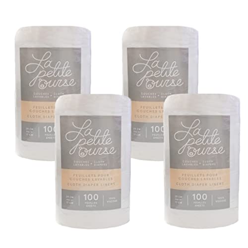LA PETITE OURSE Cloth Diaper Liners, Disposable Biodegradable Cloth Diaper Liner Rolls, Fragrance Free Cloth Diaper Liners, Unscented, SGS Certified, 11.5 X 6.75 inches - 100 Sheets/Roll - Pack of 4