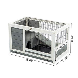 U-MAX Rabbit Hutch Pet House for Small Animals Puniea Pig House Rabbit Cage with Hideout for Rest Bunny House Indoor & Outdoor No Leak Trays & Ladder (35.4 inches)