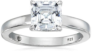 Platinum-Plated Silver Asscher-Cut (2 cttw) Solitaire Ring made with Swarovski Zirconia, Size 7