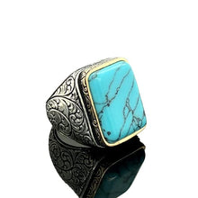 Load image into Gallery viewer, Sterling Silver Ring, Turquoise Stone, Men Rings, Natural Stone, Handcrafted Ottoman Men Ring, Turkish handmade
