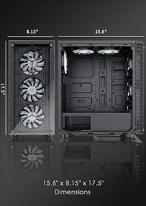 MUSETEX ATX PC Case with 6 Pcs 120mm ARGB Fans, Computer Gaming Case Mid-Tower Phantom Black, Tempered Glass Computer Chassis, USB 3.0, MN6-B