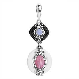 Carolyn Pollack Sterling Silver White and Black Agate, Pink Rhodochrosite and Blue Lace Agate Gemstone Pendant Enhancer