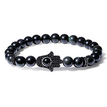 Load image into Gallery viewer, COAI Hand of Hamsa Black Obsidian Stone Mens Bracelet 7&quot;
