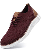 Load image into Gallery viewer, VILOCY Men's Casual Dress Sneakers Oxfords Business Shoes Lace Up Lightweight Comfortable Breathable Walking Knit Mesh Fashion Sneakers Tennis Wine Red,US11.5 EU45
