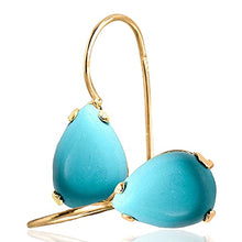 Load image into Gallery viewer, 14K Gold Turquoise Teardrop Earrings - 14K Solid Yellow Gold Pear Shape Dangle Drop Earrings, 7x10mm Turquoise Gemstone, December Birthstone, Dainty Handmade Gift for Classy Women
