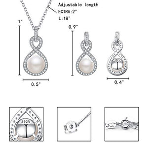 EleQueen 925 Sterling Silver CZ AAA Button Cream Freshwater Cultured Pearl Bridal Jewelry Necklace Earrings Set Ivory