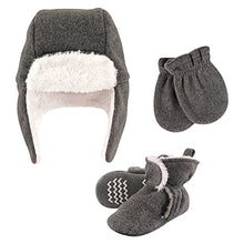 Load image into Gallery viewer, Hudson Baby baby girls Hat, Set, Charcoal, 0-6 Hudson Unisex Trapper Hat Mitten and Bootie Set Heather Charcoal 0 6 Months, Heather Charcoal, Months US
