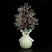 Load image into Gallery viewer, CrystalTears Green Aventurine Crystal Money Tree Feng Shui Crystal Bonsai Tree Sculpture Figurine Natural Gemstone Tree Ornament with Green Ceramic Vase for Hme Decoration Wealth Healing Gift
