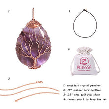 Load image into Gallery viewer, Tree of Life Teardrop Heart Amethyst Crystal  Pendant Necklace Copper Wire Wrapped Gemstone Healing Chakra Necklace Choker Mothers Day Gifts 18"
