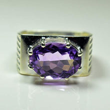 Load image into Gallery viewer, 55Carat Natural Men&#39;s Amethyst Rings Bold Band in Silver Oval Shape Feburary Birthstone Jewelry Size 4-13
