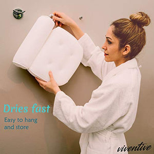 Viventive Luxurious Bath Pillow Non-Slip and Extra Thick with Head, Neck, Shoulder and Back Support. Soft and Large 14x13x4 Inches for The Ultimate Bathtub Relaxation Experience. Fits Any Tub