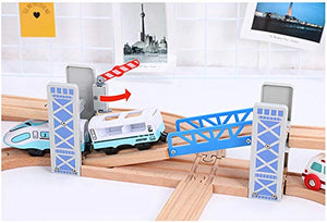 Z MAYABBO Wooden Train Set Accessories Wood Railway Bridge for Railroad Tracks, 2-Level Overpass Compatible for All Railway Tracks System