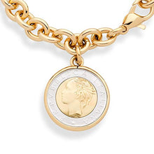 Load image into Gallery viewer, Miabella 18K Gold over Bronze Italian Genuine 500-Lira Coin Charm Rolo Link Chain Bracelet for Women Made in Italy
