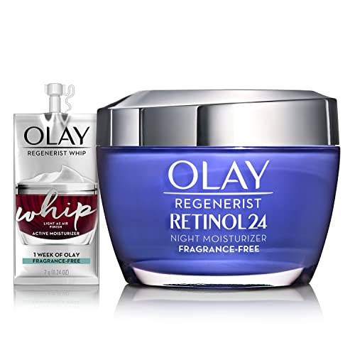 Olay Regenerist Retinol Moisturizer, Retinol 24 Night Face Cream, 1.7 Oz + Whip Face Moisturizer Travel/Trial Size Gift Set