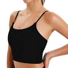 Load image into Gallery viewer, FAHZON Longline Sleeveless Sports Bra Seamless Workout Running Shirts Yoga Tank Top Camisole with Built Shelf Bra for Women Black
