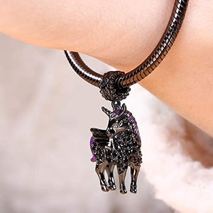 Gnoce"Divine Soul and Spirit" Black Plated Unicorn with Wings Beads 925 Sterling Silver Charm Pendant Locket fit for Bracelet/Necklace