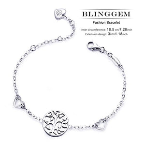BlingGem Women's Tree of Life Bracelet White Gold-Plated 925 Sterling Silver Family Tree Symbol Love Heart Charm Gift for Women