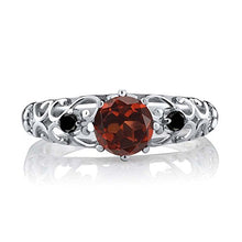 Load image into Gallery viewer, Gem Stone King 925 Sterling Silver Red Garnet and Black Diamond Women&#39;s Engagement Ring 1.11 Cttw (Size 7)

