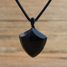 Load image into Gallery viewer, COAI Black Obsidian Shield of Faith Pendant Amulet Necklace Mens Womens
