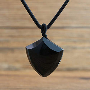 COAI Black Obsidian Shield of Faith Pendant Amulet Necklace Mens Womens