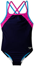 Load image into Gallery viewer, Speedo Girl's Swimsuit One Piece Solid Cross Back Multi Straps , Navy, 7
