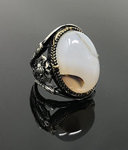 Load image into Gallery viewer, KAR Rare 925K STERLING SILVER Yemeni AGATE(Aqeeq) Large MEN&#39;S RING USA SELLER P5B (12)
