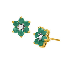 Load image into Gallery viewer, 1 ct Natural Emerald Flower Stud Earrings with Diamonds in 18K Gold-Plated Sterling Silver
