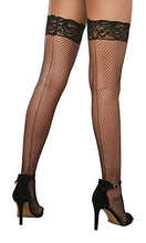 Load image into Gallery viewer, Dreamgirl Women's Fishnet Thigh-High Stockings with Silicone Lace Top, Black, One Size
