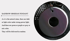 HASKARE Natural Energy Stone Pendant Engraved Black Obsidian Healing Necklace Adjustable Size 27.5inch