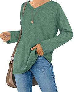 Long Sleeve Tops Womens Green V Neck Sweatshirts Winter Clothes S