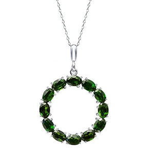 Gem Stone King 7.00 Ct Oval Chrome Diopside 925 Sterling Silver Round Pendant with 18inches Chain