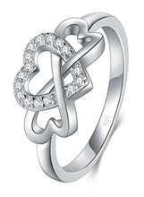 Load image into Gallery viewer, BORUO 925 Sterling Silver Ring, High Polish Cubic Zirconia Infinity and Heart Tarnish Resistant Comfort Fit Ring Size 6
