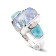 Load image into Gallery viewer, Stauer - Women's Moonstone &amp; Larimar Ring, 5 carats moonstone &amp; 3 ctw larimar, With .925 sterling silver setting Size 10
