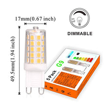 Load image into Gallery viewer, G9 LED Bulb Dimmable 4W, 40 Watt T4 G9 Halogen Equivalent, 2700K Soft Warm White, 120V No-Flicker, Chandelier Lighting 450LM (5 Pack) by BAOMING
