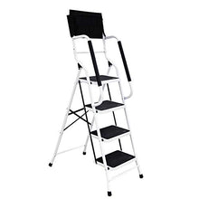 Load image into Gallery viewer, charaHOME 4 Step Ladder Step Stool 500 lb Capacity Folding Portable Ladder Steel Frame with Safety Side Handrails Non-Slip Wide Pedal Kitchen and Home Stepladder with Attachable Tool Bag
