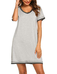 Ekouaer Nightgown Women's Cotton Nightshirts Short Sleeve Pajamas Shirts Sleepwear (Light Grey,L)