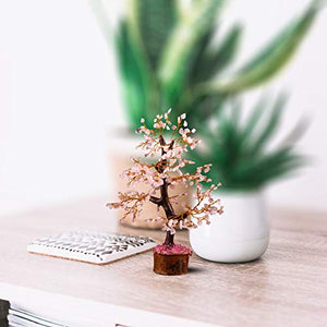 YATHABI Rose Quartz Golden Wire Handmade Gemstone Tree Feng Shui Bonsai for Attracting Positive Energies Crystal Healing Chakra Cleansing & Home Decor Size :- 10-12 Inch Approx