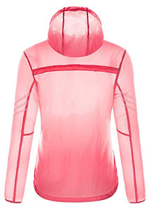 chouyatou Women's Althetic Transparent UPF Sun Protection Outdoor Hooded Skin Jacket (Small, Pink)