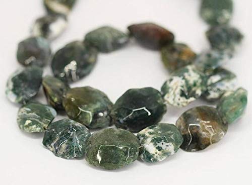 GemAbyss Beads Gemstone Natural Green Moss Agate Oval Rough Hammered Loose Craft Beads Strand 20 Inch Long 23mm 21mm Code-MVG-26199