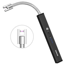 Load image into Gallery viewer, RONXS Candle Lighter, Square Electric Arc Lighter with LED Battery Display Safety Switch, USB Rechargeable Lighter w/Longer Flexible Neck for Camping Cooking BBQs Fireworks
