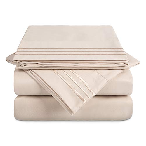 FAPO Queen Bed Sheets Set, 6 Piece Super Brushed Microfiber 1800 Bedding Sheets & Pillowcases-Wrinkle & Fade & Hypoallergenic Resistant Bed Sets-Easy Fit and Breathable & Cooling Sheets (Beige) …