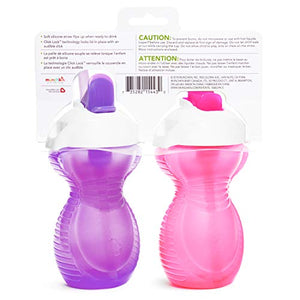 Munchkin Click Lock Flip Straw Cup, Pink/Purple, 9 Ounce, 2 Count