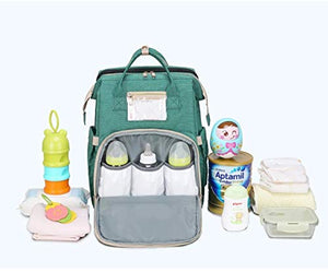 Sussex labels 3in1 large convertible,multipurpose diaper bag.Travel bag for infant and toddlers with BASSINET,CHANGING PAD waterproof spacious Mommy diaper bag pack PLUS A TOY ARCH. (Green)