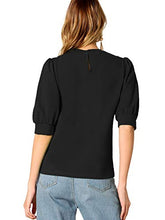 Load image into Gallery viewer, SheIn Women's Puff Sleeve Casual Solid Top Pullover Keyhole Back Blouse Orange Large
