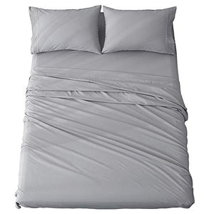 Shilucheng Queen Size Bed Sheets Set Microfiber 1800 Thread Count Percale Super Soft and Comforterble 16 Inch Deep Pockets Wrinkle Fade and Hypoallergenic - 4 Piece (Queen, Grey)