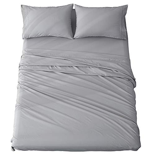 Shilucheng Queen Size Bed Sheets Set Microfiber 1800 Thread Count Percale Super Soft and Comforterble 16 Inch Deep Pockets Wrinkle Fade and Hypoallergenic - 4 Piece (Queen, Grey)