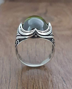 Handmade 925K Sterling Silver Mens Ring With Cubic Zircon Peridot color Stone