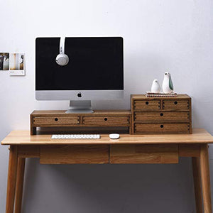 Kirigen Wood Monitor Stand with 2 Drawers - Computer Arm Riser Desk Storage Organizer,Speaker TV Laptop Printer Stand with Pen Slot and Cable Management,Dark Brown Desktop Shelf for Office DBR-2PMJ