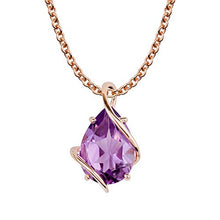 Load image into Gallery viewer, 10k Rose Gold Genuine Pear-shape Amethyst Teardrop Pendant Necklace
