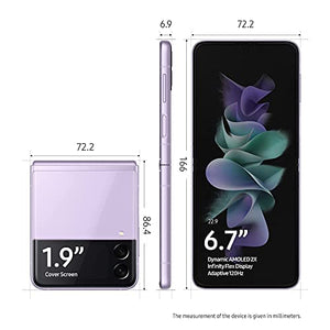 SAMSUNG Galaxy Z Flip 3 5G Factory Unlocked Android Cell Phone US Version Smartphone Flex Mode Intuitive Camera Compact 128GB Storage US Warranty, Lavender (Renewed)